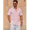 COOFANDY Mens Short Sleeve Button Down Shirts 100% Cotton Beach Style Textured Shirts(Pink)