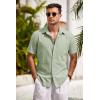 COOFANDY Mens Short Sleeve Button Down Shirts 100% Cotton Beach Style Textured Shirts(Sage Green)