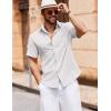 COOFANDY Mens Short Sleeve Button Down Shirts Beach Linen Short Sleeve Shirts Untucked Shirt White
