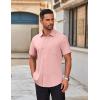 COOFANDY Men’s Short Sleeve Button Down Shirts Casual Dress Shirts for Men Untucked Shirt with Pocket(Light Pink)