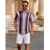 COOFANDY Men’s Short Sleeve Button Down Shirts Casual Summer Dress Untucked Shirts(Blue-red Stripes)