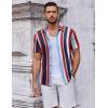 COOFANDY Men’s Short Sleeve Button Down Shirts Casual Summer Dress Untucked Shirts(Blue-red Stripes)