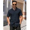 COOFANDY Men’s Short Sleeve Button Down Shirts Casual Summer Dress Untucked Shirts(Navy Blue)
