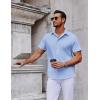 COOFANDY Mens Short Sleeve Button Down Shirts Casual Summer Shirt Untucked Dress Shirts(Clear Blue)