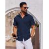 COOFANDY Mens Short Sleeve Button Down Shirts Casual Summer Shirt Untucked Dress Shirts(Navy Blue)
