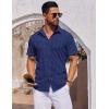 COOFANDY Mens Short Sleeve Button Down Shirts Casual Summer Shirt Untucked Dress Shirts(Navy Blue-anchor)