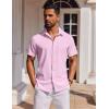 COOFANDY Mens Short Sleeve Button Down Shirts Casual Summer Shirt Untucked Dress Shirts(Pink)