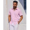 COOFANDY Mens Short Sleeve Button Down Shirts Casual Summer Shirt Untucked Dress Shirts(Pink)