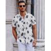 COOFANDY Mens Short Sleeve Button Down Shirts Casual Summer Shirt Untucked Dress Shirts(White-black Leaf)