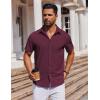 COOFANDY Mens Short Sleeve Button Down Shirts Casual Summer Shirt Untucked Dress Shirts(Wine Red)