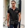 COOFANDY Mens Short Sleeve Button Down Shirts Casual Wrinkle Free Dress Shirt Plaid Collar Summer Shirts(Black)
