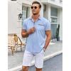 COOFANDY Mens Short Sleeve Button Down Shirts Casual Wrinkle Free Dress Shirt Plaid Collar Summer Shirts(Clear Blue)
