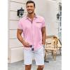 COOFANDY Mens Short Sleeve Button Down Shirts Casual Wrinkle Free Dress Shirt Plaid Collar Summer Shirts(Pink)