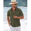 COOFANDY Men’s Short Sleeve Button Down Shirts Summer Casual Textured Shirt Vacation Beach Wedding Shirts with Pocket(Army Green)