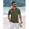 COOFANDY Men’s Short Sleeve Button Down Shirts Summer Casual Textured Shirt Vacation Beach Wedding Shirts with Pocket(Army Green)