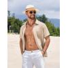 COOFANDY Men’s Short Sleeve Button Down Shirts Summer Casual Textured Shirt Vacation Beach Wedding Shirts with Pocket(Beige)