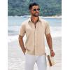 COOFANDY Men’s Short Sleeve Button Down Shirts Summer Casual Textured Shirt Vacation Beach Wedding Shirts with Pocket(Beige)