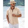 COOFANDY Men’s Short Sleeve Button Down Shirts Summer Casual Textured Shirt Vacation Beach Wedding Shirts with Pocket(Beige)