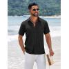 COOFANDY Men’s Short Sleeve Button Down Shirts Summer Casual Textured Shirt Vacation Beach Wedding Shirts with Pocket(Black)