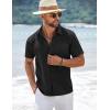 COOFANDY Men’s Short Sleeve Button Down Shirts Summer Casual Textured Shirt Vacation Beach Wedding Shirts with Pocket(Black)
