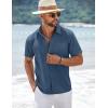 COOFANDY Men’s Short Sleeve Button Down Shirts Summer Casual Textured Shirt Vacation Beach Wedding Shirts with Pocket(Gray Blue)