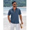 COOFANDY Men’s Short Sleeve Button Down Shirts Summer Casual Textured Shirt Vacation Beach Wedding Shirts with Pocket(Gray Blue)
