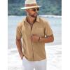 COOFANDY Men’s Short Sleeve Button Down Shirts Summer Casual Textured Shirt Vacation Beach Wedding Shirts with Pocket(Khaki)