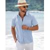 COOFANDY Men’s Short Sleeve Button Down Shirts Summer Casual Textured Shirt Vacation Beach Wedding Shirts with Pocket(Light Blue)