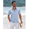 COOFANDY Men’s Short Sleeve Button Down Shirts Summer Casual Textured Shirt Vacation Beach Wedding Shirts with Pocket(Light Blue)