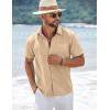 COOFANDY Men’s Short Sleeve Button Down Shirts Summer Casual Textured Shirt Vacation Beach Wedding Shirts with Pocket(Light Khaki)