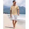 COOFANDY Men’s Short Sleeve Button Down Shirts Summer Casual Textured Shirt Vacation Beach Wedding Shirts with Pocket(Light Khaki)