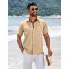 COOFANDY Men’s Short Sleeve Button Down Shirts Summer Casual Textured Shirt Vacation Beach Wedding Shirts with Pocket(Light Khaki)