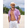 COOFANDY Men’s Short Sleeve Button Down Shirts Summer Casual Textured Shirt Vacation Beach Wedding Shirts with Pocket(Light Purple)