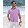 COOFANDY Men’s Short Sleeve Button Down Shirts Summer Casual Textured Shirt Vacation Beach Wedding Shirts with Pocket(Light Purple)