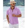 COOFANDY Men’s Short Sleeve Button Down Shirts Summer Casual Textured Shirt Vacation Beach Wedding Shirts with Pocket(Light Purple)