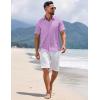COOFANDY Men’s Short Sleeve Button Down Shirts Summer Casual Textured Shirt Vacation Beach Wedding Shirts with Pocket(Light Purple)