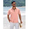 COOFANDY Men’s Short Sleeve Button Down Shirts Summer Casual Textured Shirt Vacation Beach Wedding Shirts with Pocket(Pink)