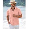 COOFANDY Men’s Short Sleeve Button Down Shirts Summer Casual Textured Shirt Vacation Beach Wedding Shirts with Pocket(Pink)