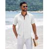 COOFANDY Men’s Short Sleeve Button Down Shirts Summer Casual Textured Shirt Vacation Beach Wedding Shirts with Pocket(White)