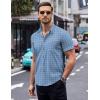 COOFANDY Mens Short Sleeve Button Down Shirts Wrinkle Free Dress Shirts Casual Polka Dot Print Shirt with Pocket(Blue Plaid)