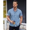 COOFANDY Mens Short Sleeve Button Down Shirts Wrinkle Free Dress Shirts Casual Polka Dot Print Shirt with Pocket(Blue Plaid)