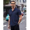 COOFANDY Mens Short Sleeve Button Down Shirts Wrinkle Free Dress Shirts Casual Polka Dot Print Shirt with Pocket(Blue(rhombic))