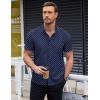 COOFANDY Mens Short Sleeve Button Down Shirts Wrinkle Free Dress Shirts Casual Polka Dot Print Shirt with Pocket(Blue(rhombic))