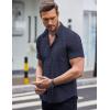 COOFANDY Mens Short Sleeve Button Down Shirts Wrinkle Free Dress Shirts Casual Polka Dot Print Shirt with Pocket(Navy Blue)