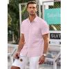 COOFANDY Mens Short Sleeve Button Down Shirts Wrinkle Free Dress Shirts Casual Polka Dot Print Shirt with Pocket(Pink)