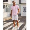 COOFANDY Mens Short Sleeve Button Down Shirts Wrinkle Free Dress Shirts Casual Polka Dot Print Shirt with Pocket(Pink)