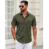 COOFANDY Mens Short Sleeve Casual Button Down Shirts Summer Untucked Dress Shirts with Pocket(Army Green)