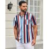 COOFANDY Mens Short Sleeve Casual Button Down Shirts Summer Untucked Dress Shirts with Pocket(Colorful Stripe)