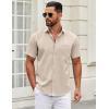 COOFANDY Mens Short Sleeve Casual Button Down Shirts Summer Untucked Dress Shirts with Pocket(Khaki)