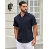 COOFANDY Mens Short Sleeve Casual Button Down Shirts Summer Untucked Dress Shirts with Pocket(Navy Blue)